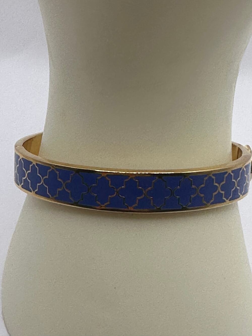 Halcyon Days Blue Enamel Gold Tone Hinged Bangle Bracelet NWOT